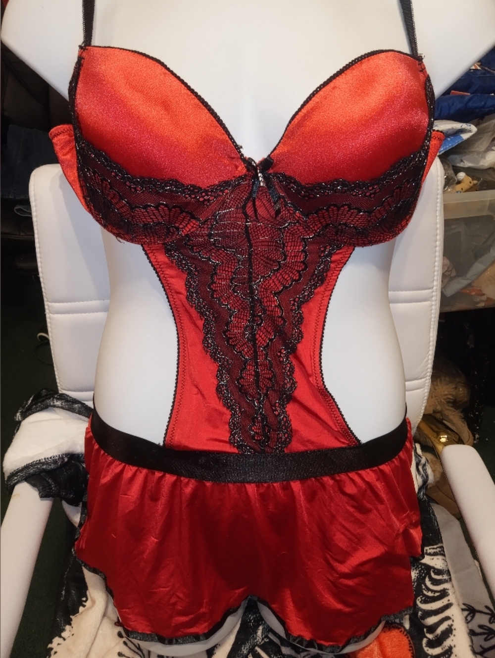 NWOT Passion Forever Women’s Red Lace-Trim Satin Teddy SIZE 2XL.